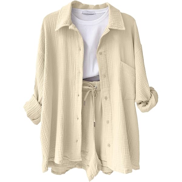 Ensemble 2 Pièces été Femme XIAOYUER - Chemisier & Short Mousseline - Tenue Plage Vacances Décontractée