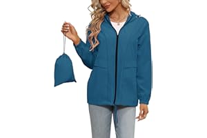 Tisfeer Raincoat for Women Waterproof Lightweight Trench Coat Windbreaker Packable Hooded Outdoor Rain Jacket