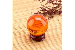 ZERODIS Bola de Cristal de curación Natural, Esfera de Bola de curación de Cristal de Color ámbar de 40 mm Curación de Bola de Cuarzo Tallada Natural con Soporte de Madera