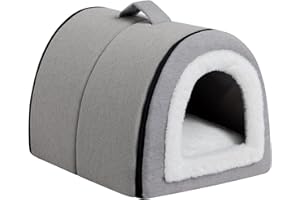 Hollypet Cat Bed Small Dog Bed, 2-in-1 Foldable Linen Pet Beds for Cats and Small Dogs, Cat Cave Indoor Outdoor, Grey
