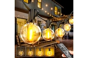 PBGMRT Outdoor String Lights Mains Powered - G40 Garden Festoon Lights 100FT/30M Dimmable with Remote Control Shatterproof LED Bulbs 3 Modes & 2 Timer Settings Waterproof for Outdoor Patio Gazebo Pergola