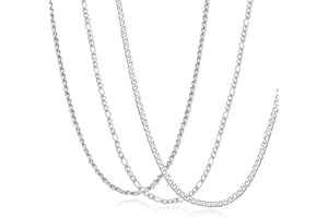 JEMARA 3 PCS Mens Silver Chains,Sturdy Curb Thin 3mm Cuban Link Chain/Figaro Chain/Wheat Link Chain Sets,18/20/22 inches Stainless Steel Silver Chain Necklace for Men,Mens Jewelry Gifts