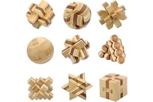 DAWRIS Set of 9 3D Wooden Brain Teaser Puzzles, Logic Mind Educational Toy Jigsaw 3D Puzzle Educational Skill Building Blocks Intelligence Puzzles Assembly Disentanglement Puzzles Interlocking Lock