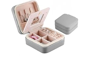 Aucuu Schmuckkasten, Schmuckkästchen Klein Reise für Damen Mädchen, Reiseschmuckaufbewahrung mit Spiegel, Schmuckschatulle,Schmuck-Organizer, Schmuckbox, Jewelry Box, Schmuckaufbewahrung
