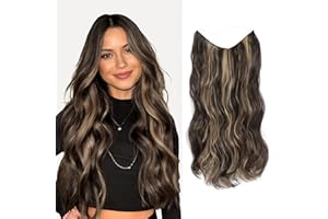 MORICHY One piece Invisible Wire Hair Extensions Clip in Natural Wavy Synthetic Hair Extension with Transparent Wire Adjustable Size 2 Secure Clips Headband Long Curly Secret Hair Pieces for Women