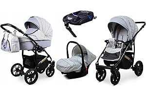BabyLux® Carrito de Bebé Sistema de Viaje Set 4 en 1 - Miracle - incl. Capazo, Silla de Paseo, Silla Coche, ISOFIX Base - Cochecito - con Bolso cambiador, Cubierta para la lluvia etc.