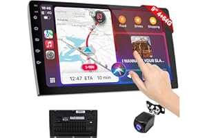 Haudio CarPlay Inalámbrico 9 Pulgadas Pantalla Coche - Autorradio Doble DIN con Control por Voz,FM,GPS,Android Auto, Estéreo Coche HD CarPlay con Pantalla Táctil y Cámara Trasera