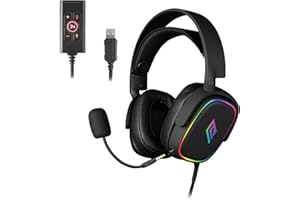 Noua Banshee Cuffie Gaming RGB USB Over-Ear Driver da 50 mm, Cuffie da Gioco con 3.5mm Jack e Scheda Audio Esterna USB 7.1, Microfono Flessibile Rimovibile per PC, Mac, Laptop, PS4, PS5, Xbox One
