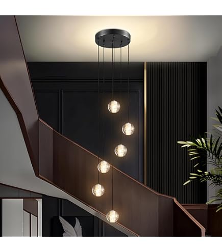 LAMPLAY Moderne Kroonluchter, 4 LED Zwart Diamanten Ringlampen, In Hoogte Verstelbare Villa Kroonluchter, Afstandsbediening Woonkamerlamp 3000K-6000K Dimmen, Hal Woonkamer Trap Villa(Zwart-4 * 80cm
