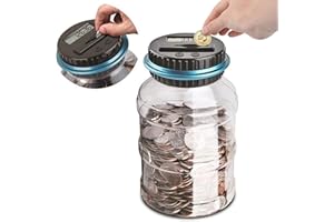ONEVER Hucha electrónica-Tarro Digital Creativo para Monedas, Contador automático de Monedas, Caja de Ahorro con Pantalla LCD, Gran Capacidad de 1,8 l para Monedas, niños (Azul 1.8L)