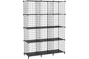 ATTDETJL Estante de Almacenamiento de 12 Cubos, Organizador de Cubos de Alambre con Estantería de Bricolaje, Unidad de Estantería Multifuncional para Oficina Sala de Estar Cocina Baño, Negro ATTJL12B