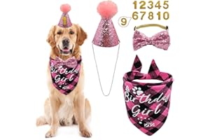 Dog Birthday Party Supplies, LMSHOWOWO Reusable Girl Dog Birthday Bandana Scarf Set, Cute Dog Birthday Hat with Number Bow Tie for Small Medium Large Dog Pet (Pink)