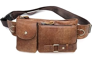 FANDARE Rétro Sac Banane Sac Poitrine Sac à la Taille Ceinture de Course Homme Cuir Sac Bandoulière Sacoche Sac d'Epaule pour Sports Travers Voyage Cyclisme Moto Imperméable Sling Bag Marron C