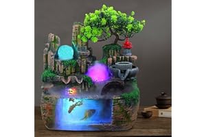 Charocean Zimmerbrunnen Wasserfall Brunnen Tischbrunnen mit Led Beleuchtung und Nebel, Springbrunnen Innen Zimmer Brunnen Klein Zimmerbrunnen mit Pflanzen für Wohnzimmer, Schlafzimmer, Büro