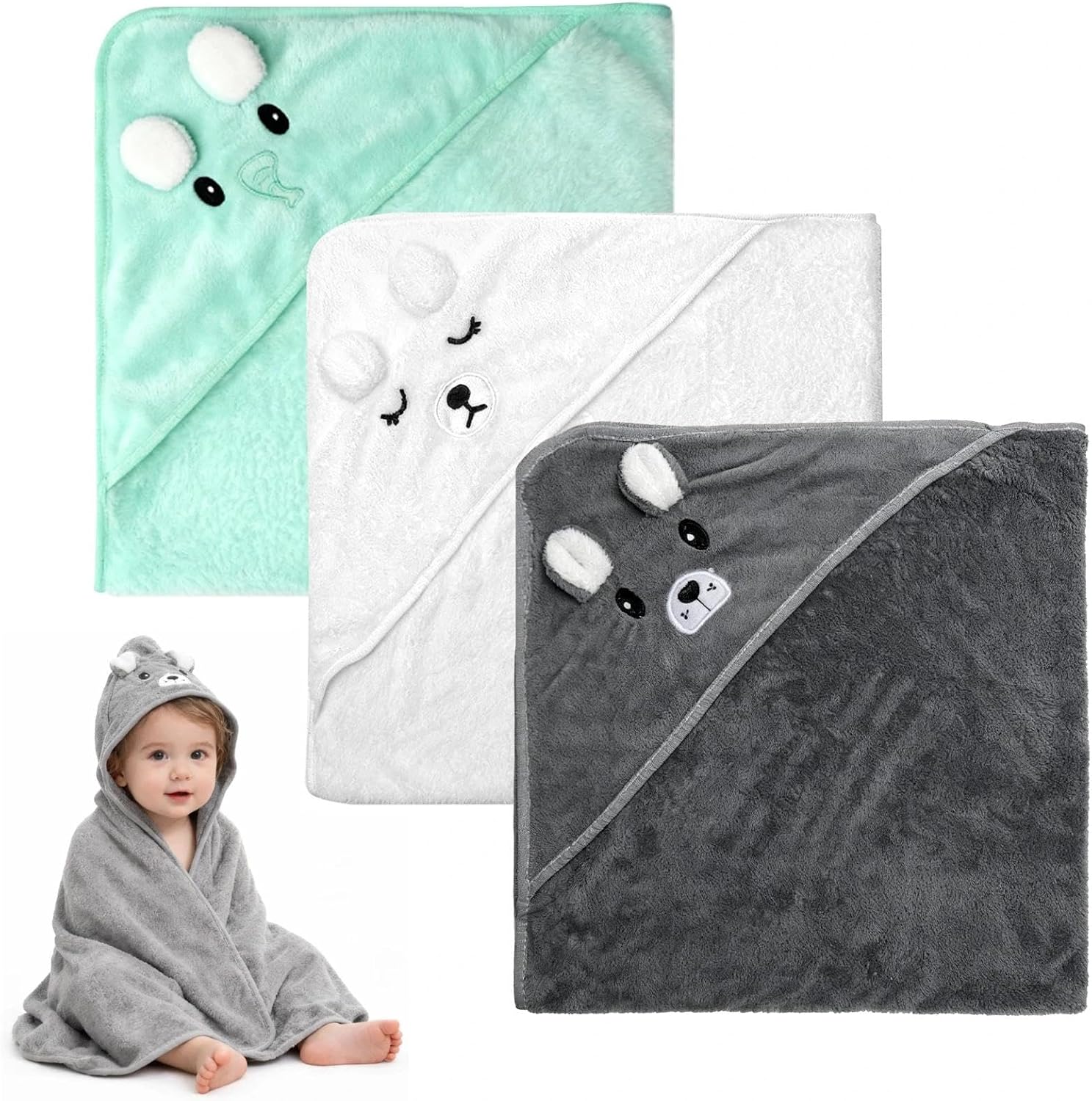 TMZELOA 3 toallas de bebé con capucha, 80 x 80 cm, toalla de bebé con capucha, toalla con capucha, toalla de baño para bebé, toalla de baño para bebé, toalla de baño con capucha, toallas para bebés
