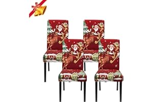 ‎JAOTTO Jaotto Stuhlhussen Weihnachten 4er Set Universal,Stuhlhusse Stretch Moderne,Stuhlhussen Schwingstühle Elastische Langlebig Stuhlhussen für Feiertagsdekoration Weihnachten(Rotwein/Xmas,4 Stück)