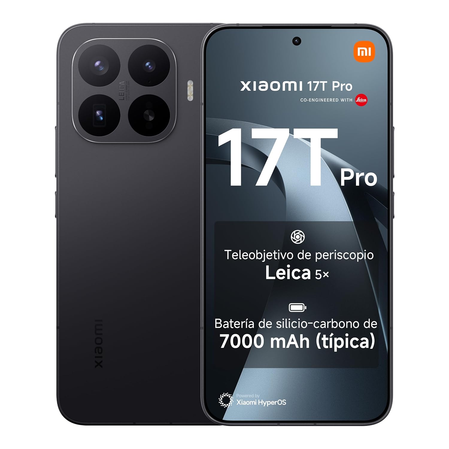 XIAOMI 17T Pro Smartphone de 12+512GB Negro Teleobjetivo Leica 5X | pantalla de 6,83" 144 Hz, 7000 mAh (típ.) batería de silicio-carbono, 100W HyperCharge, 1 año de garantía adicional