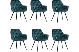 JYMTOM Esszimmerstühle mit dickem Samtstoff gepolsterter Sitz, Metallbeinen, Armlehnen und Rückenlehne Eckstuhl für Lounge Wohnzimmer(blaugrün,6)