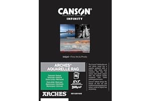 CANSON Infinity ARCHES Aquarelle Rag – Stampa carta Fine Art ARCHES – Scatola da 25 fogli, 12,7 x 17,8 cm, grana testurizzata – Bianco puro – 310 g/m²