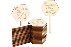 AnyDesign 30Pcs All Things Grow with Love Labels Succulent Tags Hexagon Wooden Plant Stakes Labels Garden Marker Plant Sign for Seed Potted Teacher Appreciation Gift Thanksgiving Baby Shower