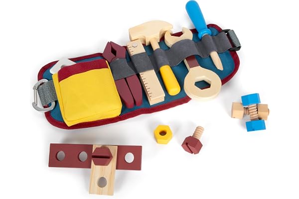 Small Foot Ceinture à Outils « Workshop », Outils et Accessoires en Bois, dès 3 Ans, 12602, Coloré