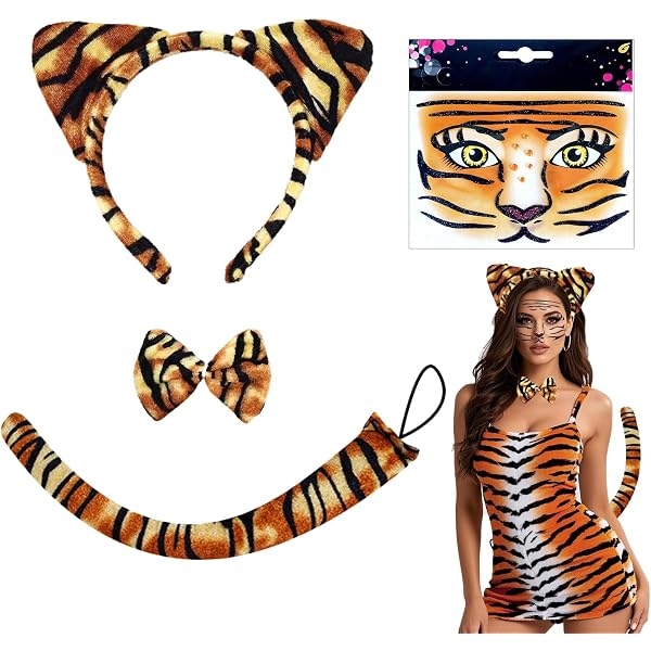 XEPST Ensemble De Costumes De Lion Animal, Bandeau Oreilles De Lion Queue Et Patte Pour Costume Danimal Accessoires De Fete Amz B