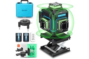 GEEVORKS Laser a linee incrociate con treppiede, laser 4D multifunzionale con 16 linee, Macchina Autolivellante, Dispositivo di Livellamento con 2400 mAh Batteria,per Cantieri,Interni