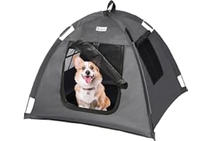 Babyezz Dogs/cat tent bed, waterproof teepee tent, breathable, washable dog house for indoor and outdoor use, portable dog cave/cat cave, for kittens, puppies (grey, S)