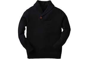 Feziakuk Maglione da ragazzo con collo sciallato, in tinta unita, per bambini, autunno, inverno, a maniche lunghe