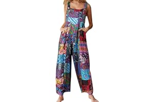 Springcmy Women Overalls Casual Loose Dungarees Soft Wide Leg Jumpsuit Baggy Playsuit Adjustable Suspender Straps with Pockets