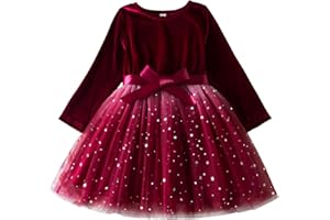 SoLu DAY8 Robes Enfant Fille Ceremonie 2-7 Ans Noel Hiver Robe Princesse Fille Chic Et Elegant Anniversaire Mariage Habillée Robe Velours Fille avec Tulle Manche Longue Bowknot