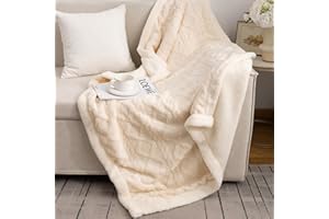 QOFLY Przytulny koc biały – 100 x 150 cm, gruby koc na sofę, ciepły koc Sherpa, mały, miękki koc polarowy, na kanapę, na zimę, koc dzienny