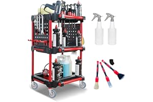 E-GREETSHOPPING Heavy Duty Tool Trolley, 3-Tier Rolling Tool Trolley for Car Detailing/Wash & Auto Repair, Mobile Service Cart on Wheels, Rolling Cart, 200kg Capacity - for Workshop, Garage, Warehouse, DIY Storage