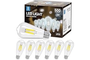 Aigostar Ampoule LED Filament E27,Blanc Froid 6500K,500LM,4W Equivalent à Ampoule Incandescente 42W,Rétro Ampoule LED ST64,Non-dimmable, Lot de 6
