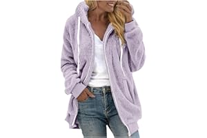 HAOLEI Giacca Donna di Peluche Invernale Autunno Hoodie Casual Cappotto Caldo in Soffice Pile Manica Lunga Casuale Giacca con Tasche e Cerniera Maglione Peloso Teddy Fleece Jackets Hooded(Multicolor,S-5XL)