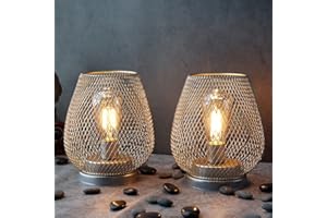 JHY DESIGN Zestaw 2 latarni LED w metalowej klatce, działające na baterie, bezprzewodowe lampy, idealne na wesela, przyjęcia, wydarzenia na patio, do wnętrz i na zewnątrz (Złote)