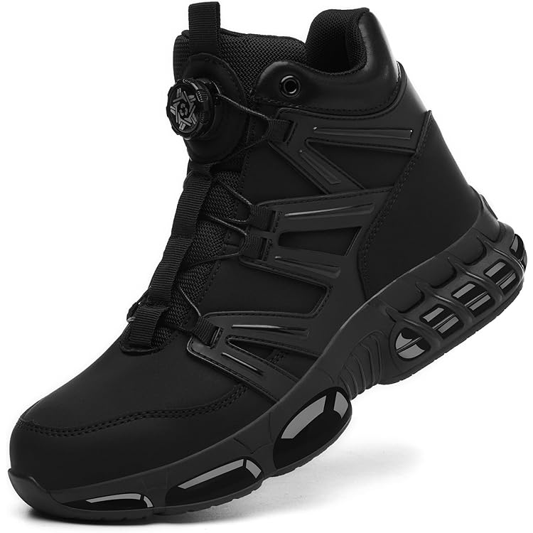 COOU Veiligheidsschoenen Heren Dames Hoog Werkschoenen met Stalen Neus Veiligheidslaarzen Lichtgewicht Antislip Werklaarzen Sportief Zwart 39