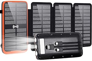 Solar Tragbarer Horsdo Solar Powerbank 20000mAh,Solar Ladegerät,USB-Ausgang und USB-C-Eingang Externer Akku für Aktivitäten im Freien,mit LED-Licht und 4 Solarpanels Für Smartphones Tablets Camping