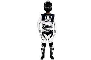 JLP RACING - Pantalón para niño, color negro y blanco, para moto, cross quad-montaña, BMX