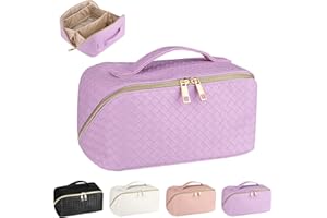 TOWWOO Bolsa de Cosméticos Impermeable Bolsa de Maquillaje Bolso de Tocador de Viaje PU Cosméticos Bolso Neceser Maquillaje Cuero Bolsa de Aseo para Viajes,Baño Y Almacenamiento (E2-Púrpura)