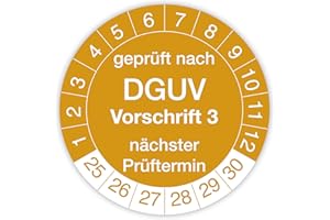 ‎IH ENGINEERING BV Test Badge "Tested according to DGUV Regulation 3" - Pack of 260 - Self-Adhesive, UV-Resistant and Weatherproof Test Labels for Equipment Testing, Inspections, Ladders and Steps (Diameter 30 mm, Gold)