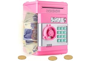 Ltteaoy Mini ATM Kids Safe Piggy Bank,Electronic Cash Coins Save Box for Kids,Cartoon Safe Bank Money Box for Boys Girls Perfect Toy Gift for 3-12 Year Old-Pink
