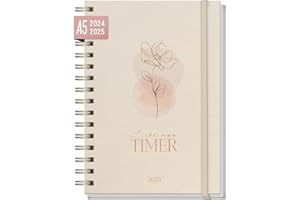 ‎HÄFFT Häfft® Lieblings-Timer Kalender 2024/2025 A5 "Soft Flower" Juli 24 bis Dez 25 - Hardcover Terminplaner, Spiralkalender, Terminkalender, Wochenplaner, Ringbuch Planner - nachhaltig & klimafreundlich