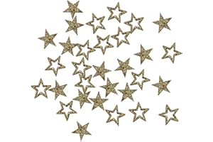 Oblique Unique Holz Sterne Gold mit Glitzer als Konfetti Tisch Streu Geschenk Deko für Weihnachten DIY Dekoration Basteln (Gold)