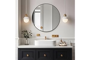 Amazing Tour Round Bathroom Mirror,50cm Circle Mirror Brushed Frame Wall Mirror Metal Framed HD Glass Wall for Makeup Bathroom Living Room Entryway Black