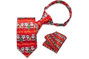 DiBanGu Pre-tied Christmas Necktie for Boys Silk Festive Necktie and Pocket Square Set Adjustable Xmas Holiday Kids Tie