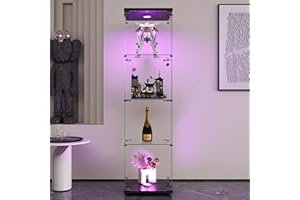 ‎DADEA DADEA Glasvitrine 4 Ablagen, Glasvitrine Schrank mit Tür, Glasvitrine mit Beleuchtung und Schloss, 164 x 42 x 36 cm Modern Glas Vitrine für Antik Sammlerstücke Bücher (Schwarz, 1 Tür + Licht)