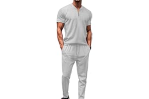 DONYKARRY Men's Tracksuits 2pcs Short Sleeve Zip Workout Top & Trouser Set for Casual Sport Summer Outfits Lounge