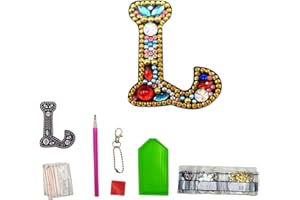 MEDOYOH Buchstaben L DIY Diamant Malerei Schlüsselanhänger, Retro Diamond Painting Schlüsselanhänger Beidseitig Aus Acryl, DIY Kunst Strass Diamant Malerei Kits für Anhänger Tasche Dekor Brosche