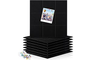 Kulamo 8 Piezas Gran Corcho Pared Autoadhesivo con 40 Chinchetas, 30 x 30 cm, Negro, Tablón de Anuncios de Fieltro para Colgar Fotos, Recordatorios Calendario, Decoración Paredes